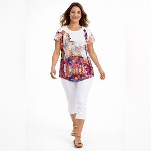 NWT Casual Express Village Colorful Graphic T-Shirt